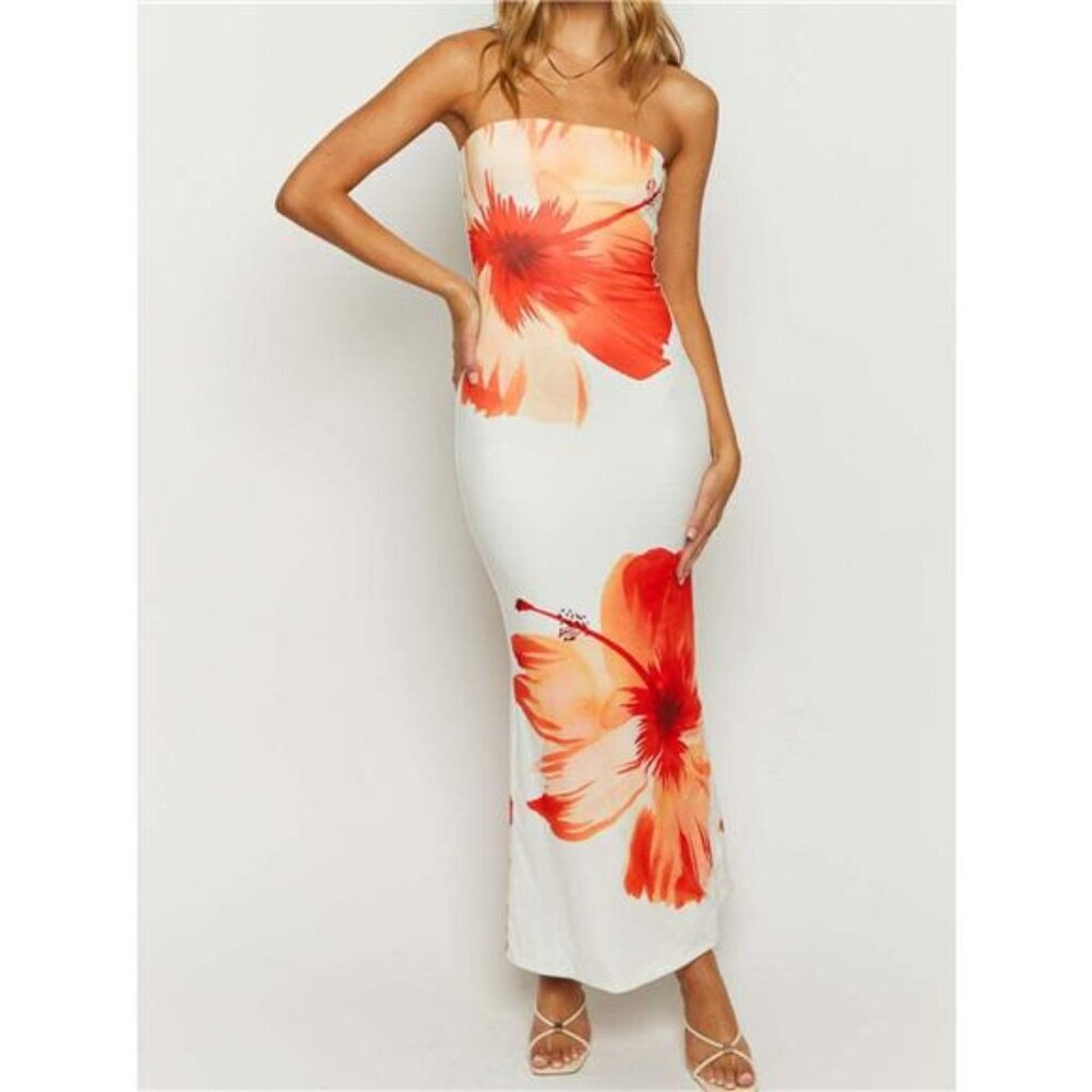Floral Print Strapless Bodycon Maxi Dress